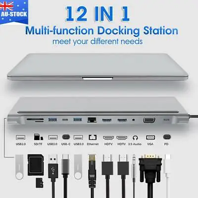 $64.74 • Buy Type-C 12 In 1 Laptop Docking Station USB 3.0 HDMI 4K VGA PD USB Hub For MacBook