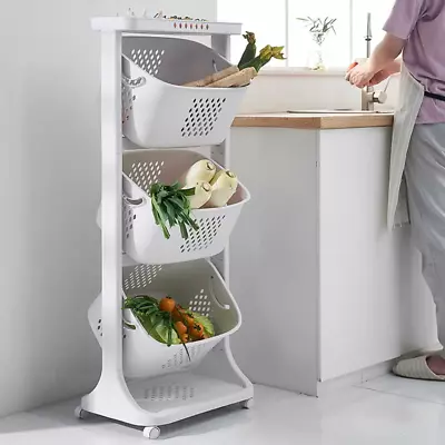 Rolling Vegetable Fruit Cart Rack Laundry Hamper Basket Garbage Bin Bathroom NEW • $58.99