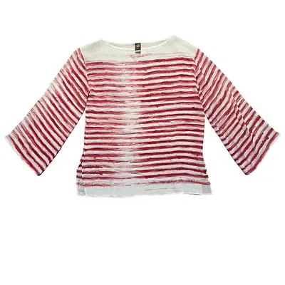Jean Paul Gaultier Soleil Silk Top S Small Brush Stroke Red White Stripe Logo • $195