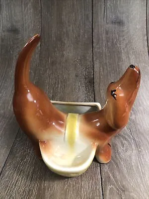 Vintage  Daschund Weiner Dog Sponge Dish Caddy Ring Holder Planter Ceramic • $18