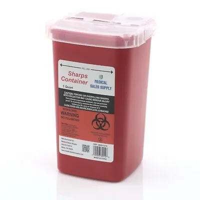 Sharps Container 1 Quart | Biohazard Needle And Syringe Disposal With Flip Lid • $5.89