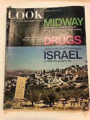 Vintage LOOK Magazine August 8 1967 Midway Drugs James A Michener Israel • $16