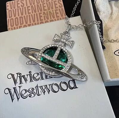 Rare~Vivienne Westwood NaNa Green Crystal Big Orb Saturn Necklace • $97