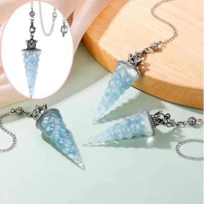 Natural Aquamarine Crystal Pendulums For Divination Dowsing Crown Sprial Pendant • $11.69