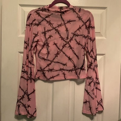 Killstar Sheer Magic Crop Top Pastel Pink Barbed Wire Design Size ( S ) Sold Out • £19.99