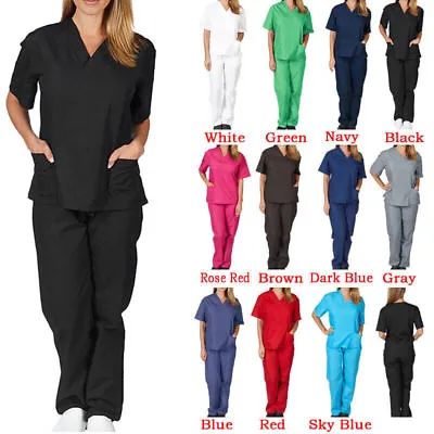 £11.19 • Buy 1Set Women Medical Nursing Scrub Suit Nurse Uniform T-Shirt Tops Pants Clothes