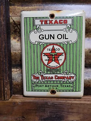Vintage Texaco Gun Oil Porcelain Sign Firearm Gun Rifle Plaque Shotgun Lube 7x5  • $165.96