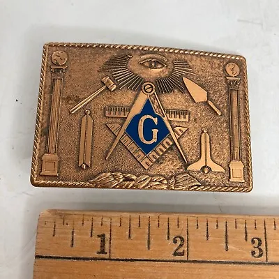 Masonic 32nd Degree Bronze Belt Buckle Scottish Rite Eye Trowel Gavel 1978  • $49