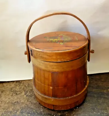 Vintage Wooden Firkin Sugar Bucket With  Fruit Bowl On Lid 6 1/2  • $35