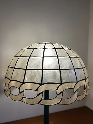 Vintage Capiz Shell Lampshade Cut Out Design Gold Metal Shade Ceiling Pendant • £29.95