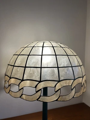Vintage Capiz Shell Lampshade Cut Out Design Gold Metal Shade Ceiling Pendant • £29.95