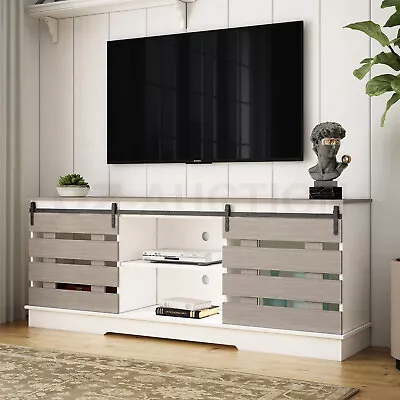 $209.95 • Buy 180cm TV Stand Cabinet Entertainment Unit Sliding Barn Door White&Washed Grey