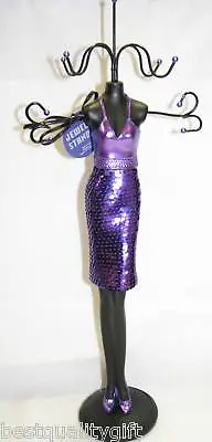 New Purple Metallic Sequins Dress Lady Figure Jewelry Holder Stand Display • £23.74