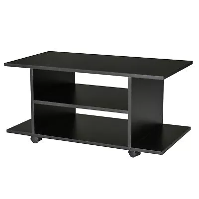 HOMCOM Modern TV Cabinet Stand Storage Shelves Table Mobile Bedroom Black • £32.99