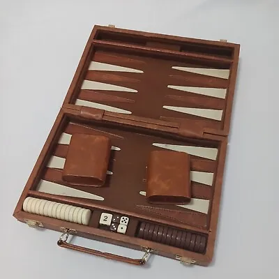 Vintage Backgammon Brown Butterscotch Case Brown White Pieces - Missing 1 Piece • $12.50