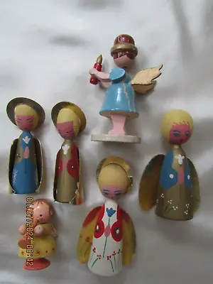 Vintage Wooden Christmas Angel Ornaments Bobble Head Denmark Japan • $31.10