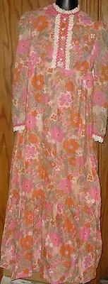 Vintage Hippie Prairie Peasant BOHO Floral Maxi Dress With Lace Trim • $79.99