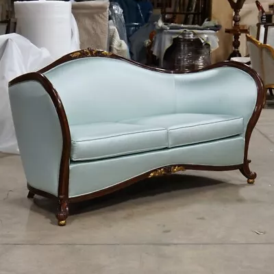 Beautiful French 2 Seater Love Seat Made Of Solid Mahogany With Gold Leaf Accent • $2062.50