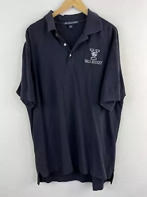 Vintage Devin&Jones Yale Hockey Polo Shirt Blue Large Short Sleeve 1/4 Button • $8