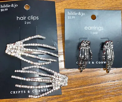 Hildie&jo Skull Claw Skeleton Hand Hair Clip And Skull Earrings • $12.95