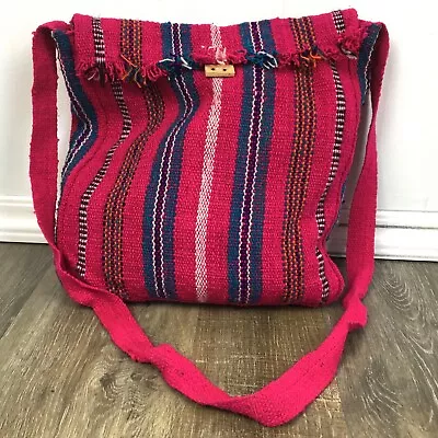 Hot Pink Striped Mexican Blanket Woven Bohemian Hippie Boho Rasta Shoulder Bag • $14.70