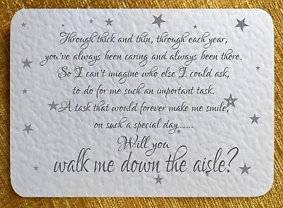 WILL YOU BE MY Walk Me Down The Aisle / Witness / Usher Card/invite -STAR SILVER • £2.95