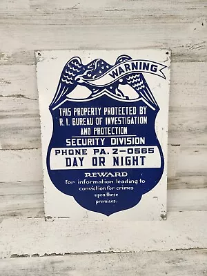 Vintage Painted Metal Security Protection Sign Eagle & Shield Rare Rhode Island • $99.99