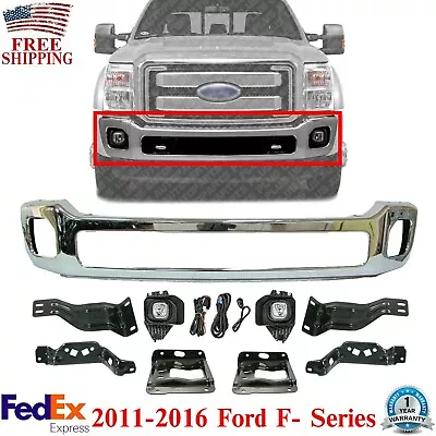 Front Bumper Chrome + Brackets + Fog Light For 11-16 Ford F-250 F-350 Super Duty • $615