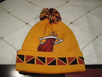 MENS MIAMI HEAT 2 FACE Mitchell & Ness Winter BEANIE HAT RED/YELLOW  NWT • $7.91