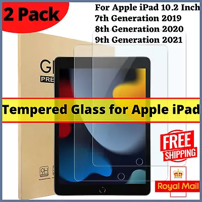 2 Pack Screen Protector Tempered Glass For Apple IPad 10.2 9th Generation 7 8th✅ • £3.99