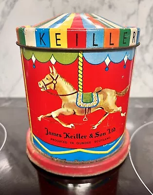 JAMES KEILLER & SON VINTAGE CAROUSEL ADVERTISING TOFFEE SWEET TIN RARE! 14cm • £39.99