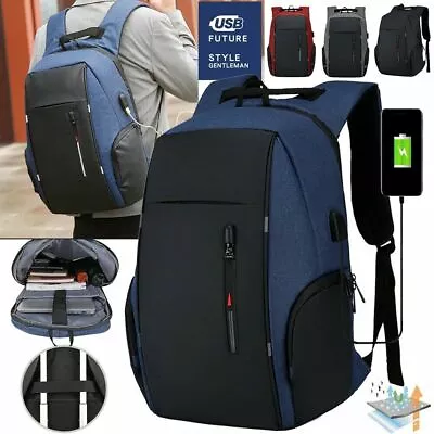 $24.99 • Buy Men's Waterproof Laptop Bag Backpack Travel Rucksack School W/ USB Charging Port