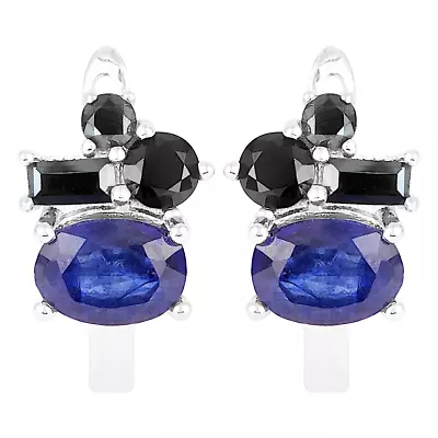 Heated Natural 7x5mm Blue Sapphire Black Spinel Sterling Silver 925 Earring • $0.99