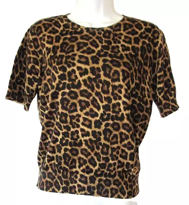 MICHAEL KORS Womens Size S Beige Cheetah Print Knit Crew-Neck Short Sleeve Top • $31.59