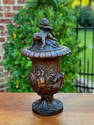 Antique French Urn Vase Planter Oak Cherubs Putti HIGHLY CARVED Hippocamp 19th C • $3700