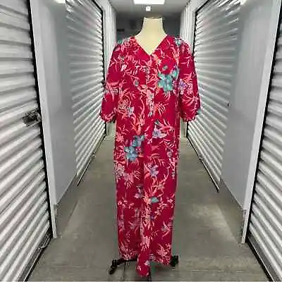 Vintage 80s Pink Floral Maxi Dress Mumu 2X • $25