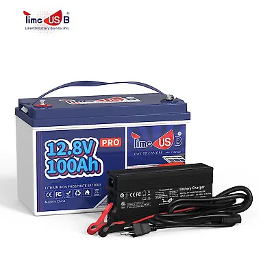 Timeusb 12V 100Ah LiFePO4 Battery With 14.6V 10A Charger For RVs Solar Off-Grid • $272.99