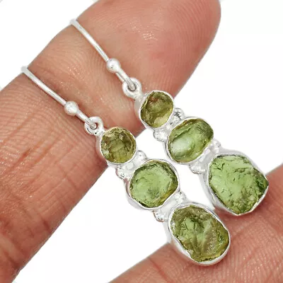 Natural Genuine Czech Moldavite 925 Sterling Silver Earrings YW1 CE24897 • $24.99