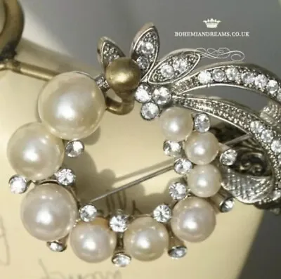 £10 • Buy Bridal SILVER PEARL BROOCH, Perfect For Wedding To Decorate Cake, Shoes Bouq