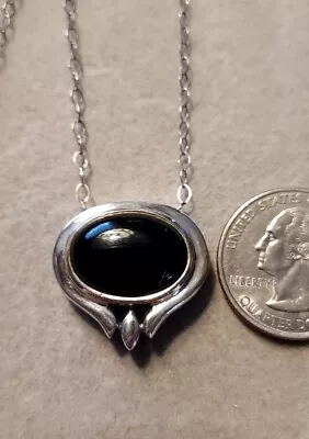 VTG 925 Sterling Silver Genuine Black Onyx Pendant/Necklace-18  Chain-HAN • $26.95