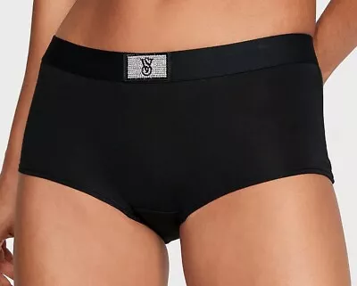 Victorias Secret Boyshort Shortie Cotton Panty Medium Rhinestone Logo Black New • $11.95