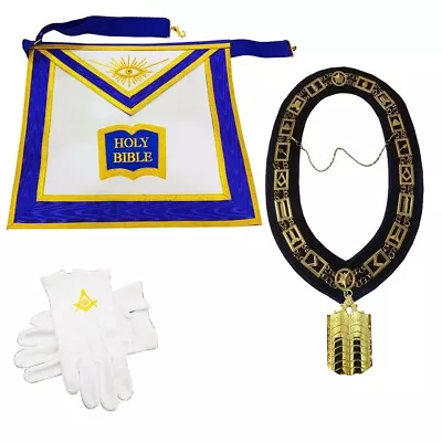 Masonic Regalia Blue Lodge Hand Embroidery Apron Chain Collar Gloves Jewel Set • $69.99