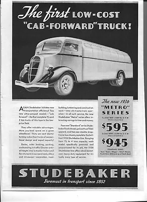 Original 1936 Studebaker Cab Forward Truck Vintage Ad 1st Low-cost Cab Forward • $3.95