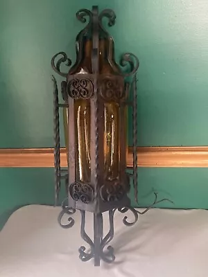Handblown Amber Glass Caged Wrought Iron Sconce Seguso Murano? Spanish Revival? • $149