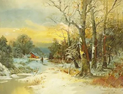 Winter Rural Scene By William Chandler Very Old Art 16 X 20 • £33.73