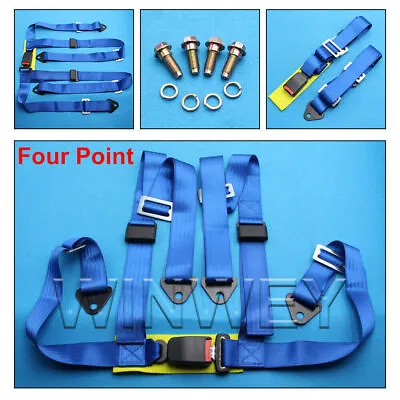 Car Vehicle 3 4 Point Racing Safety Harness Strap Seat Belt Bolt In Blue UK • £25.43