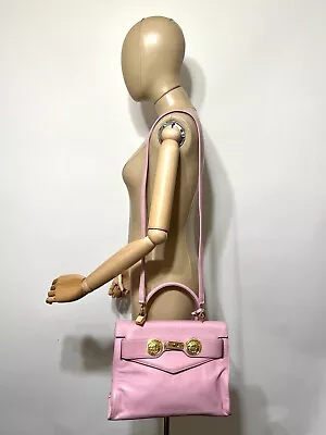 Vtg Gianni Versace Bubblegum Pink Leather Medusa Kelly Bag • $1200