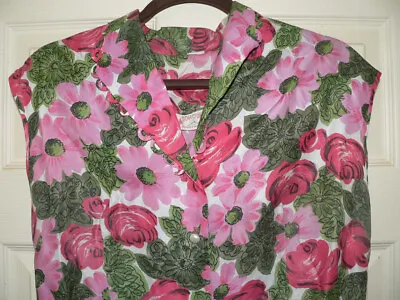 VTG 50s MODE O' DAY CALIFORNIA DRESS PINK FLORAL RAYON DAY WITH BELT SMALL USA • $89.99