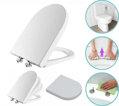 Luxury D Shape Heavy Duty Soft Close Top Fixing Hinges White Toilet Seat • £12.50