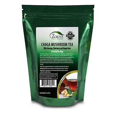 Chaga Mushroom Tea 30 Bags - Wellness Blend With Moringa Elderberry & Ginger • $14.95